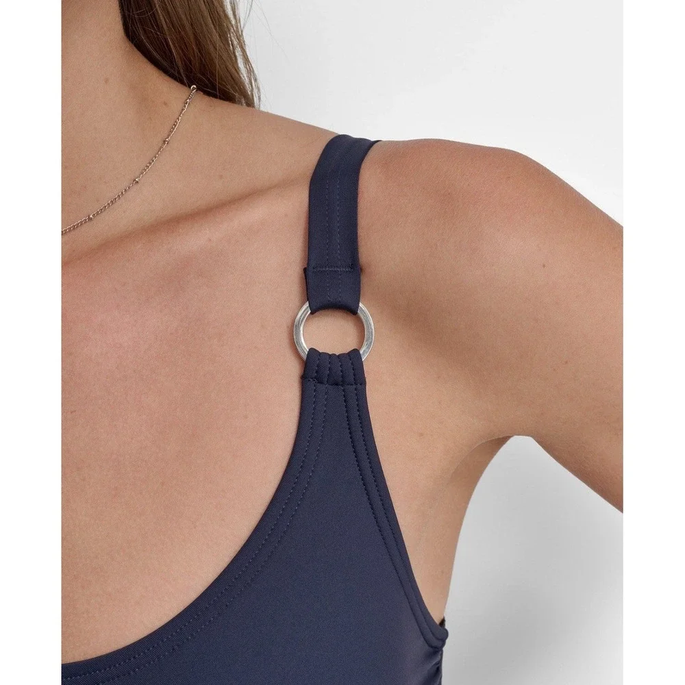 DKNY Swimsuit Navy Blue Starburst Ruched Adjustable Strap One Piece Swim Size L - Picture 7 of 10